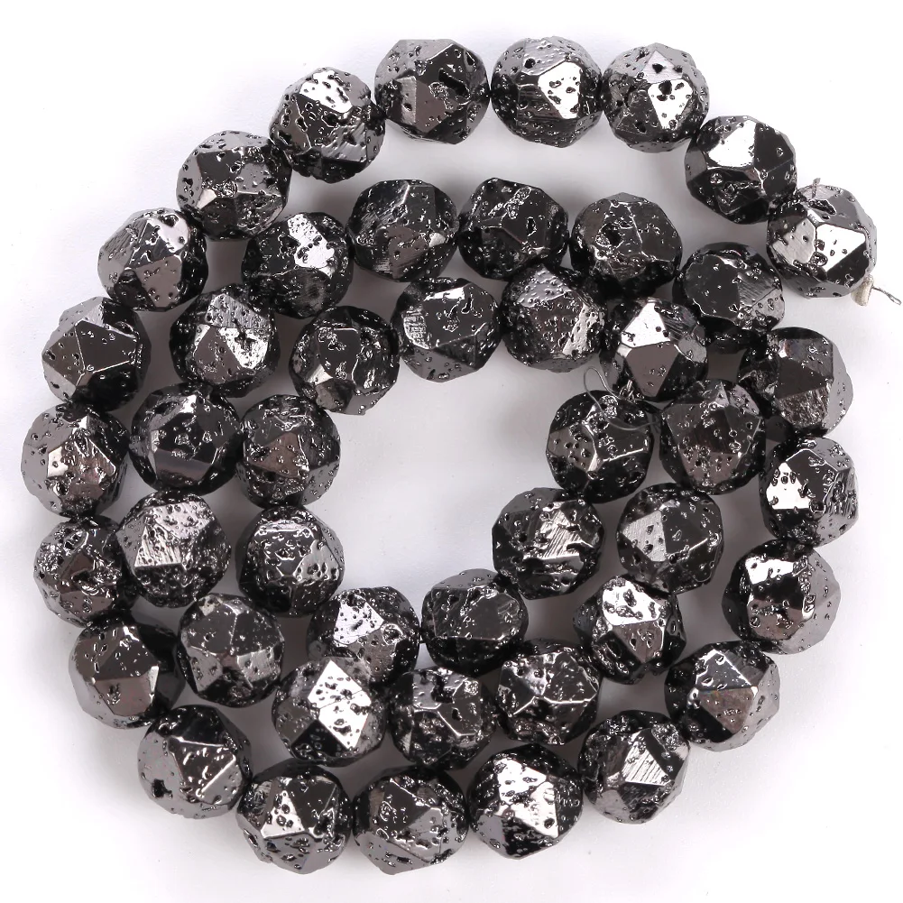 

6/8/10mm Natural Faceted Black Hematite Lava Stone Beads Round Beads for Jewelry Making Supplies Diy Bracelets Necklace 15"