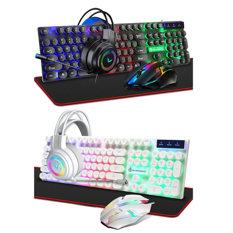 

Игровая клавиатура и мышь, коврик для мыши и игровая гарнитура, комплект проводной светодиодной RGB подсветки для ПК, геймера, работы, учебы 4 ...