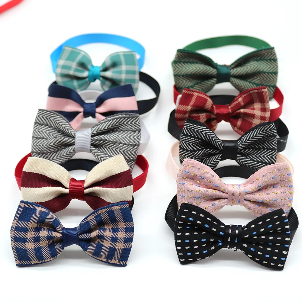 

50PCS Pet Cat Dog Bow Tie Winter Pet Supplies Dog Accessories Small Dog Bowtie Collar Plaid Style Small Dog Grooming Products