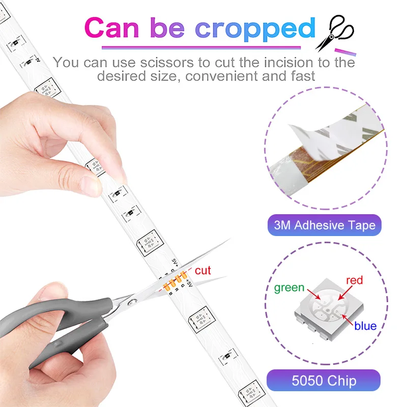 USB LED strip Light RGB 5050 Wifi Infrared Bluetooth Control Flexible With Diode DC 5V TV Backlight Suitable For Home | Лампы и