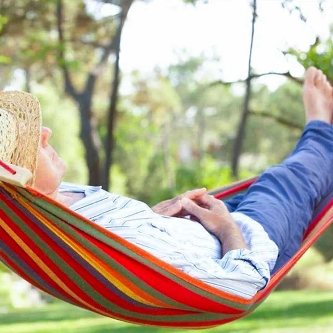 

Portable Travel Camping Swing Canvas Stripe Hammock Outdoor Garden Hang Bed Hammock Double Single People Lazy Chair Hammock