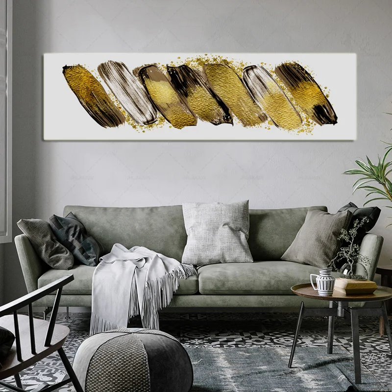 Абстрактная золотисто желтая картина маслом настенная живопись холст печать
