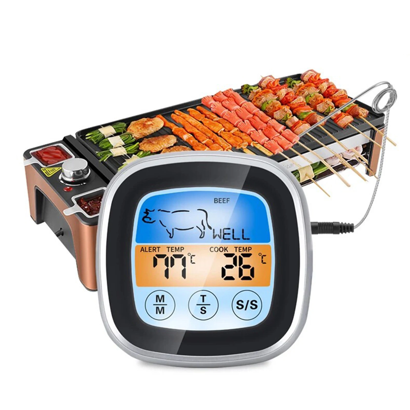 

Цифровой термометр для мяса, пищевой термометр с сенсорным экраном, длинным щупом и подсветкой, для духовки, барбекю