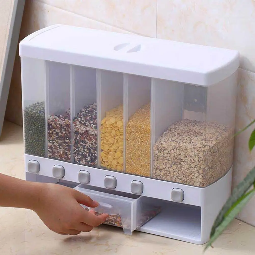 

6 Grid Dry Food Dispenser Moisture Proof Sealed Plastic Cereal Dispensers Kitchen Food Storage Tank For Rice Nuts Coffee Bean