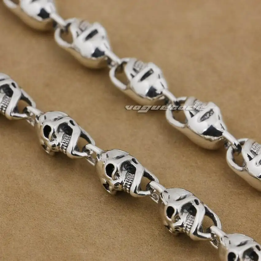 925 пробы Серебряная цепочка с черепами мужское байкерское ожерелье в стиле