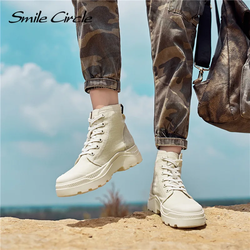 Ботильоны со смайликом женская парусиновая обувь на плоской платформе