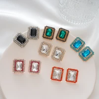 fashion square crystal earrings womens wedding party color jewelry korean jewelry wholesale