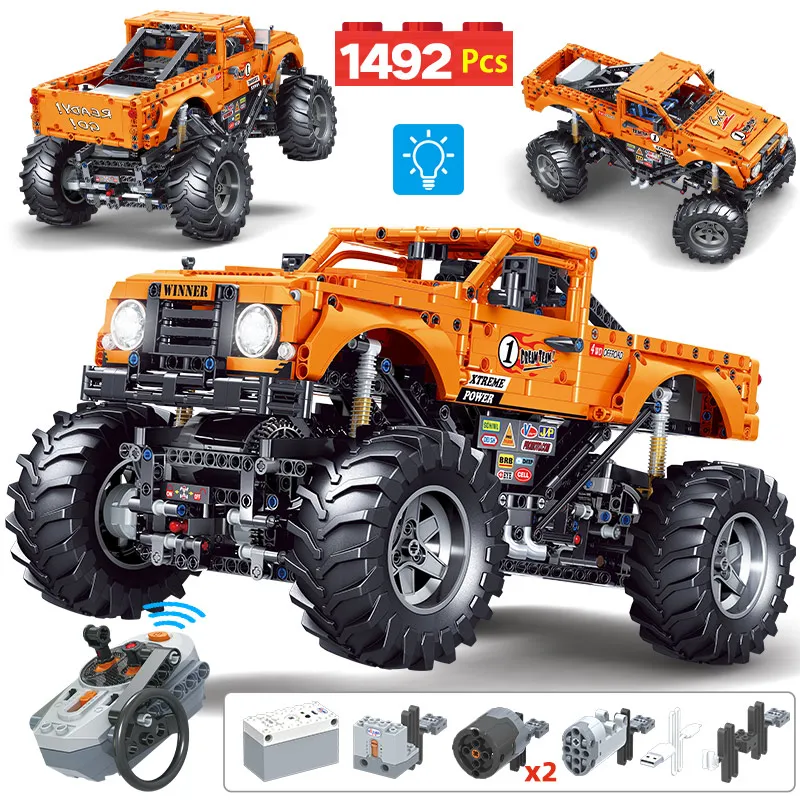 

1492pcs 1:12 City RC Climb Monster Truck Building Blocks Remote Control Mechanical Off-road Car Bricks Toys For Boys