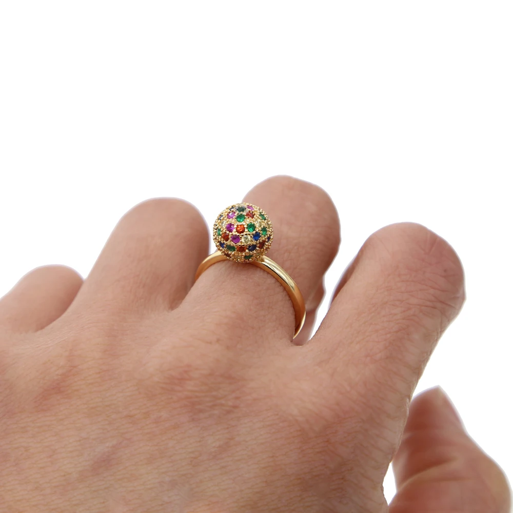 2021 Gold Filled Mini Rainbow Zirconia Cz Paved Disco Colorful Balls Women Summer Style Fashion Full Size Finger Ring 6 7 8 9 | Украшения и
