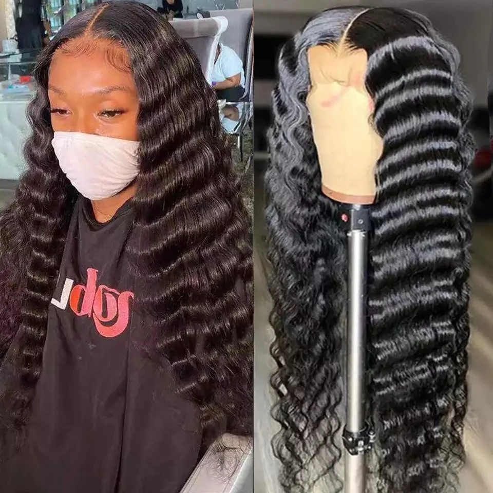 

Парик свободного покроя с глубокой волной, парик из прозрачных T-частей, парик из вьющихся человеческих волос, парики из человеческих волос ...