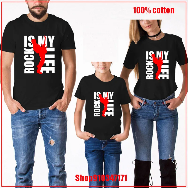 Одежда для родителей и детей rock is my life летняя одежда мальчиков девочек футболка