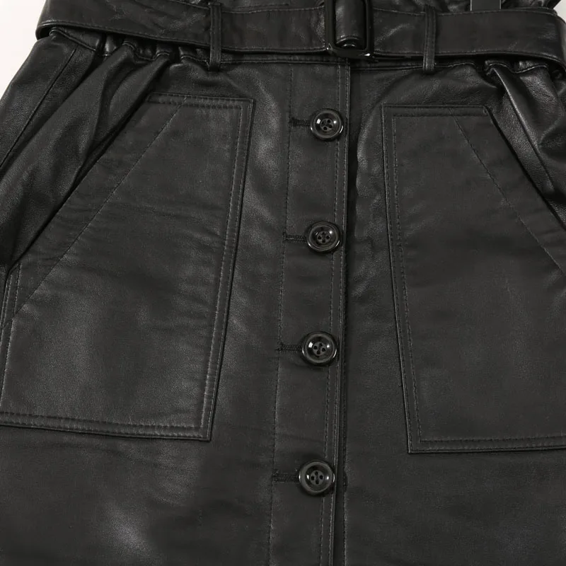 Женская юбка из натуральной овечьей кожи Весенняя тонкая с тонким ремнем на