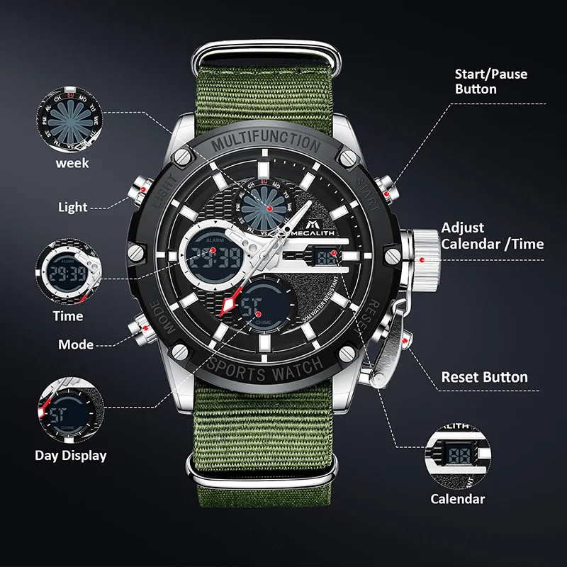 MEGALITH часы мужские спортивные водонепроницаемые Топ люксовый бренд аналоговые