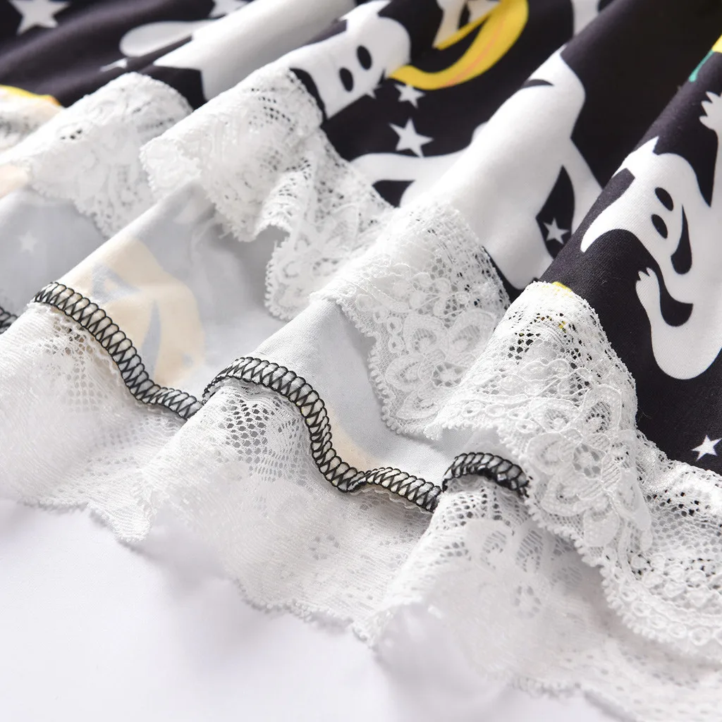 Платья для девочек малышей маленьких Хэллоуин с тыквой призраками кружевное