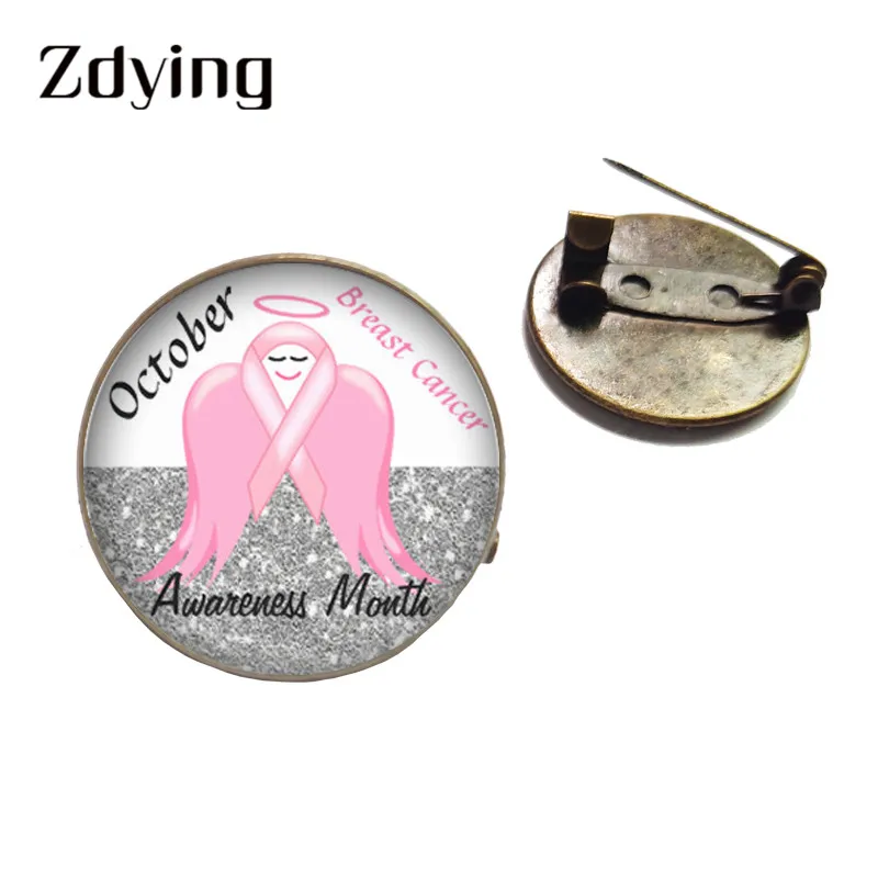 ZDYING Ribbon значок для защиты от рака груди круглый стеклянный кабошон броши сумок