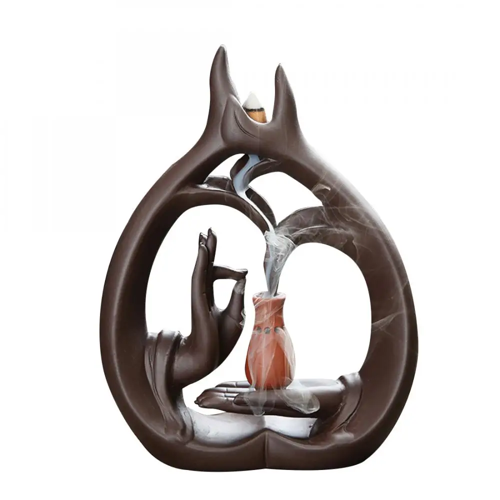

Buddha Hand Backflow Incense Burner Smoke Waterfall Burner Ceramic Incense Sticks Holder Zen Cerative Home Decor Ceramic Censer