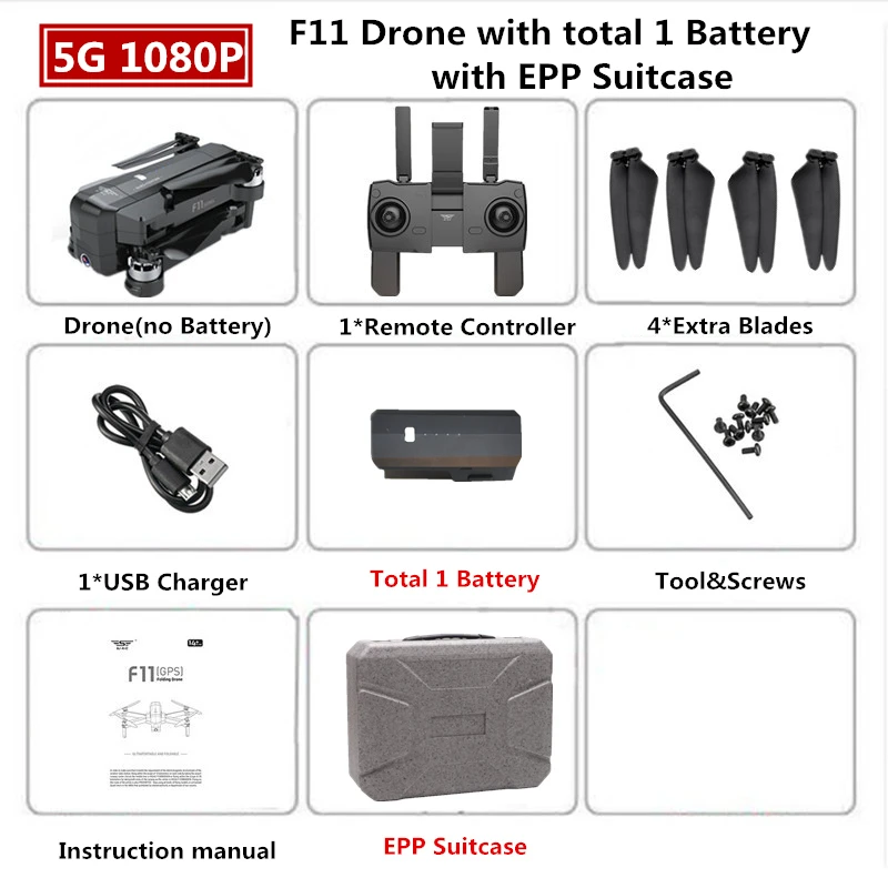 1080P 1B EPP Box SJRC F11 PRO Дрон с GPS 2K Квадрокоптер с камерой бесщеточный Квадрокоптер 28 минут летающее время складной Дрон VS SG906 B4W - Цвет: 1080P 1B EPP Box