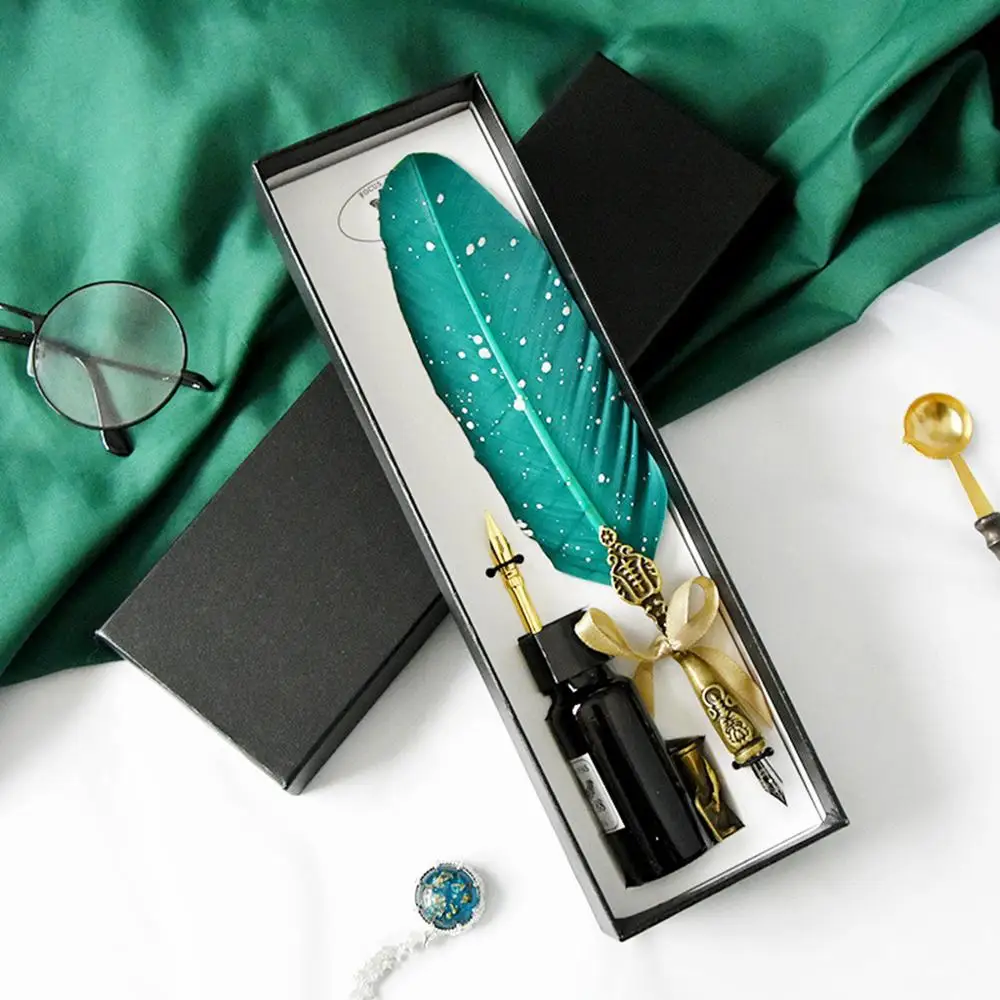 

European Style Gilding Feather Pen Nibbed Dip Writing Ink Quill Pens Set for School Stationery Gifts Art Supplies