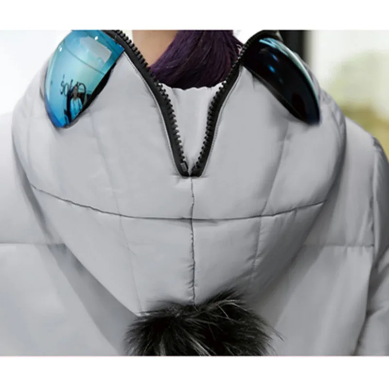 Large Size M-4XL Winter Women Eyes Hooded Hair Ball Cotton Padded Long Jacket Coat Girl Student Fashion Parka LH363 |