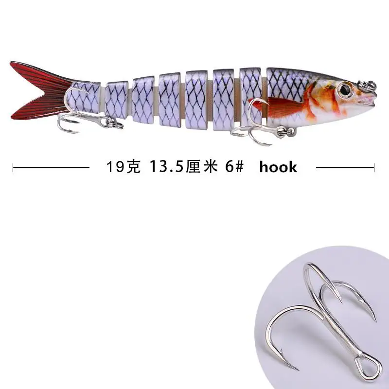 

19g Fishing Lure Multi-segments Plastic Blood Groove Hook Hard Artificial Bait 3D Fisheye Fishing Lure With 6# Blood Slot Hook