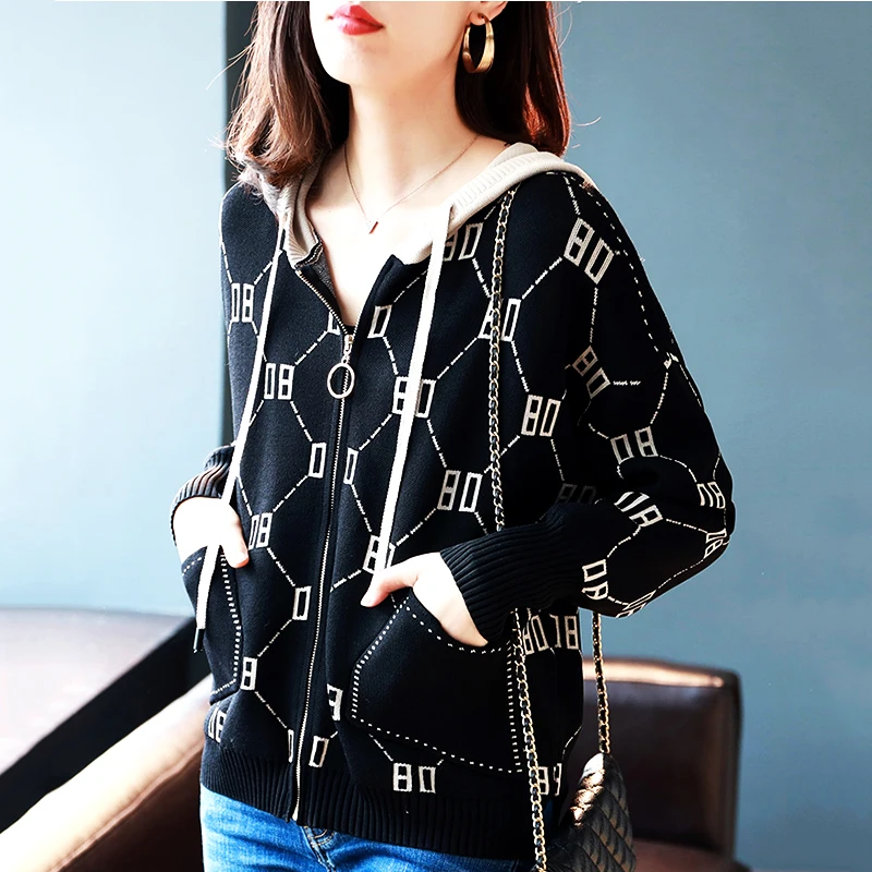 Осенне-зимний шикарный толстый кардиган с капюшоном свитер для женщин теплое