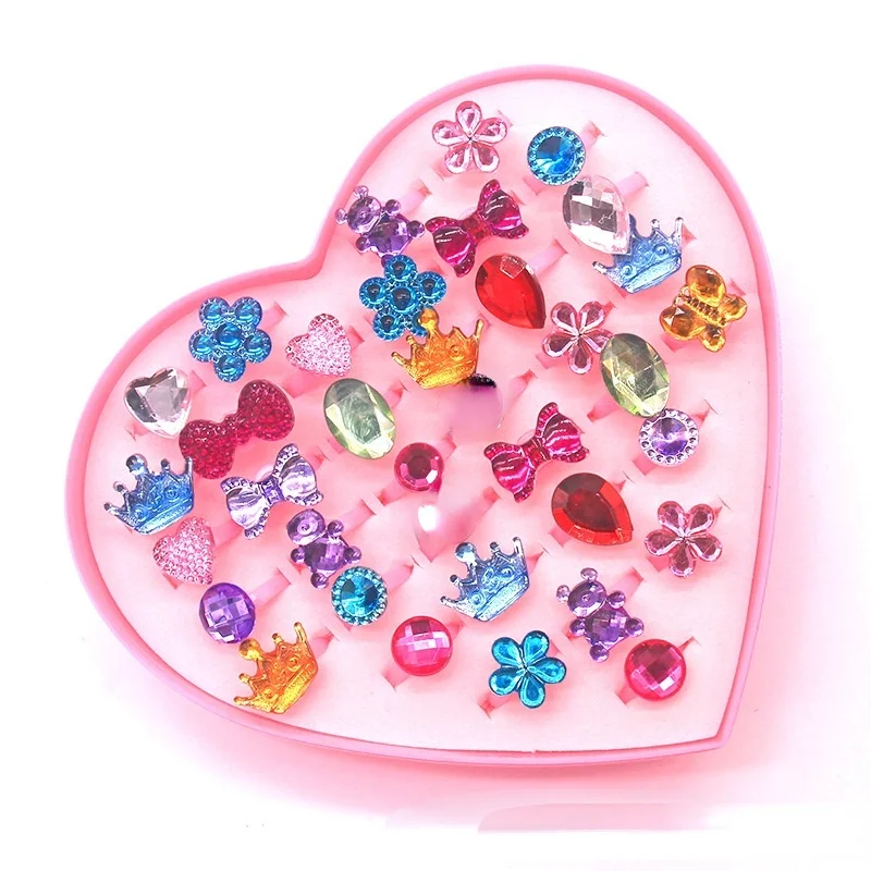 36 шт. кольца для маленьких девочек ювелирные изделия набор регулируемых