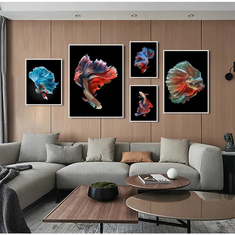 Плакаты и принты синяя красная рыба Новинка животные на холсте художественные