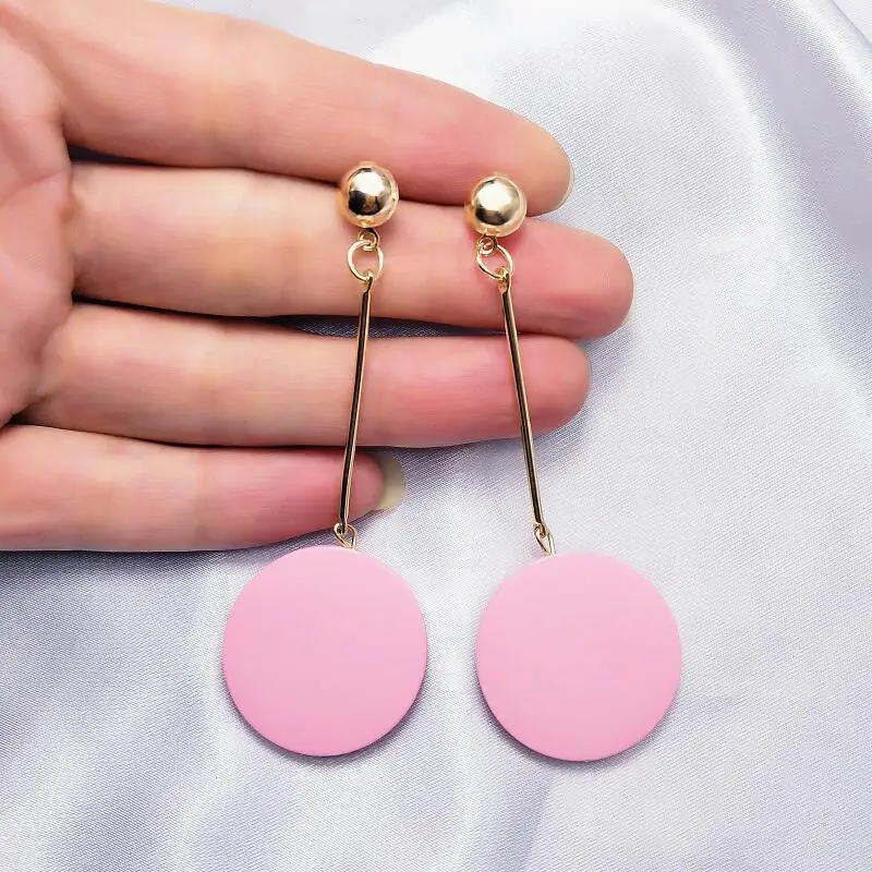 

Charm Long Round Drop Earrings For Woman Fashion Party Jewelry New Korean Big Wooden Dangle Earrings Hot Statement Earrings Gift