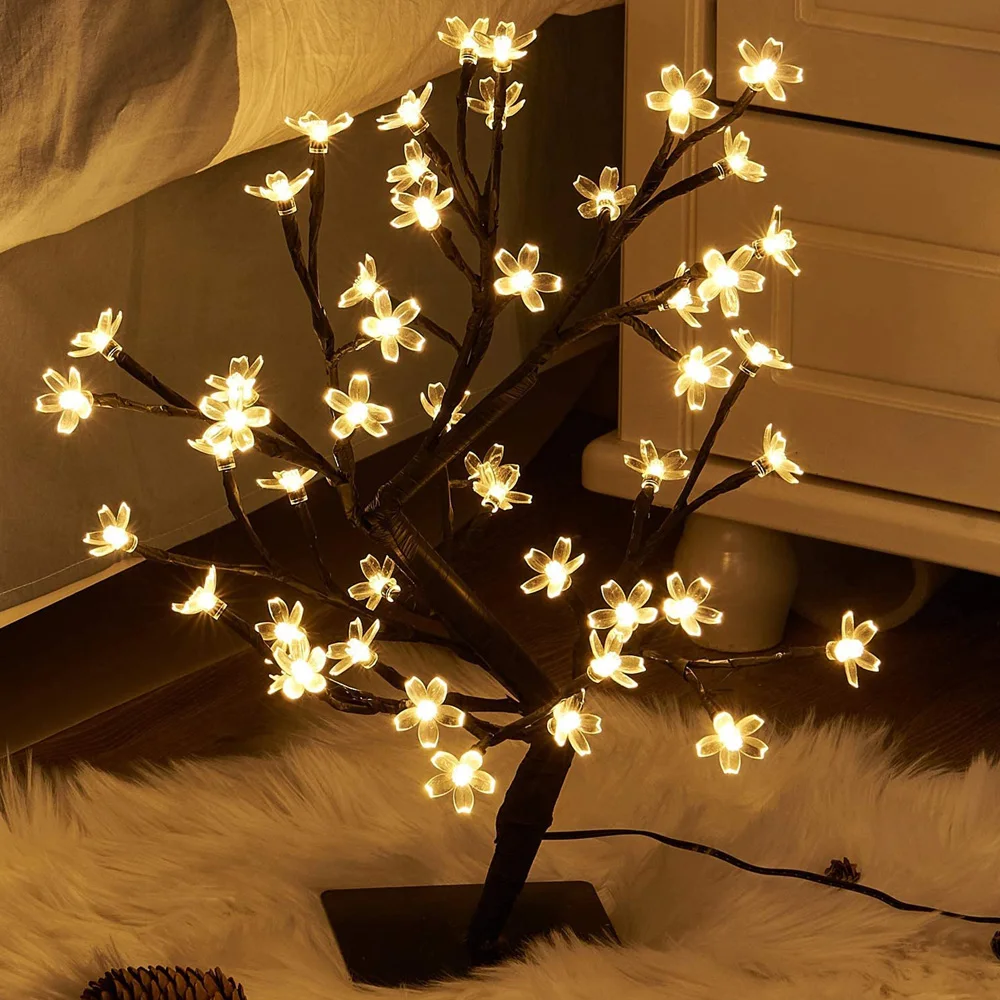 48/36LED Cherry Plum Blossom Tree Light Table Lamps Night light for Home Indoor Bedroom Wedding Party Bar Decoration USB Plug | Лампы и