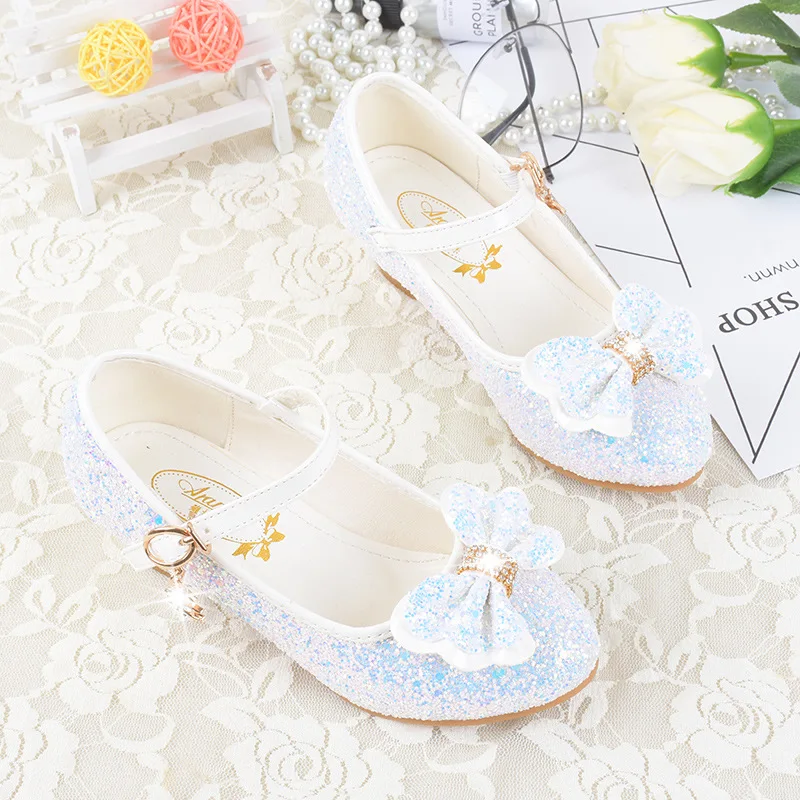 2021 New girls' princess shoes high heels single shoes bow princess shoes girls' crystal shoes children's shoes dance shoes enlarge