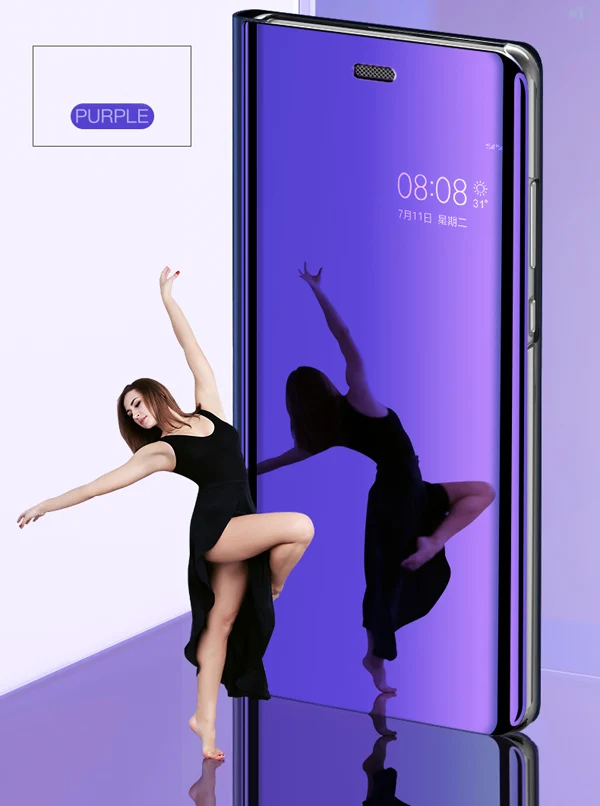 Purple Умный зеркальный флип-чехол для huawei P Smart Z Y9 Y7 Y6 Y5 Prime NOVA 5 5i Pro 4 4E 3 3i 3E чехол для телефона Coque - Цвет: Purple