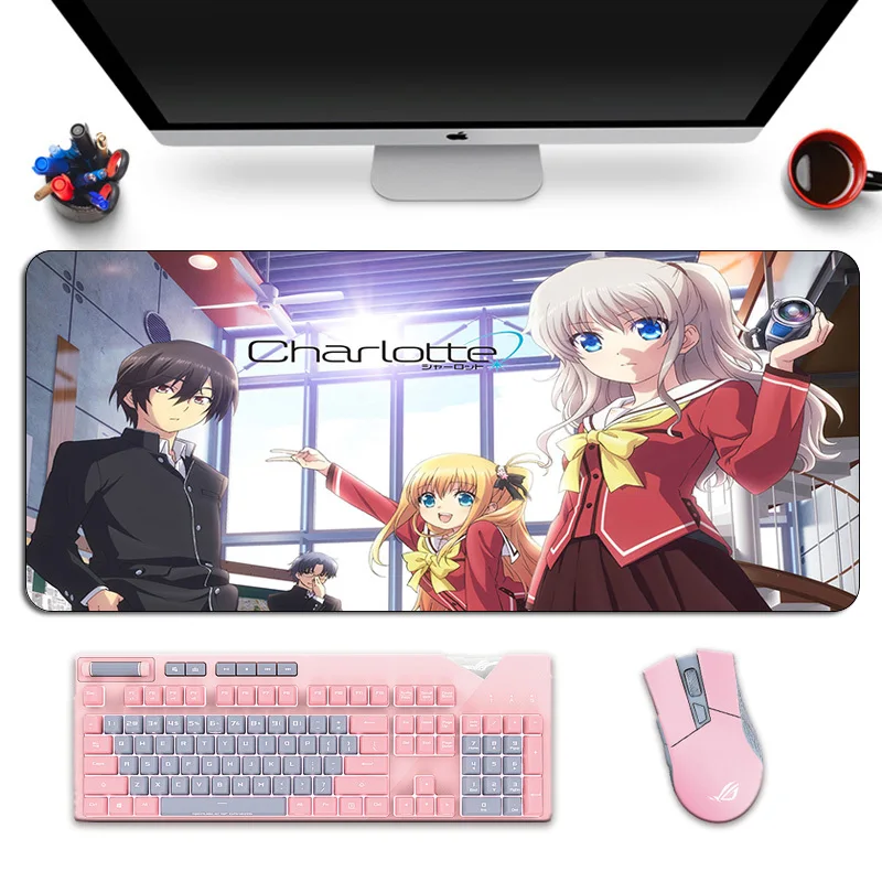 

Anime Charlotte Large Mousepad HD Print Computer Keyboard Gaming Mouse Pad Cartoon Otaku Non-Skid Locking Edge Laptop Desk Mat