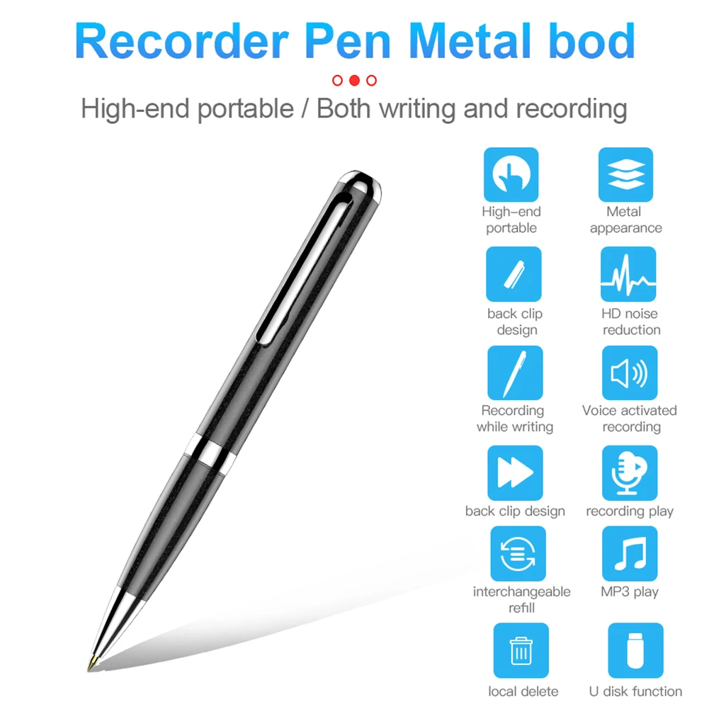 

Professional Voice Recorder Pen 8GB 16GB Portable Audio Recorders HD Sound Recorder Player Noise Reduction Digital Recorder Pen