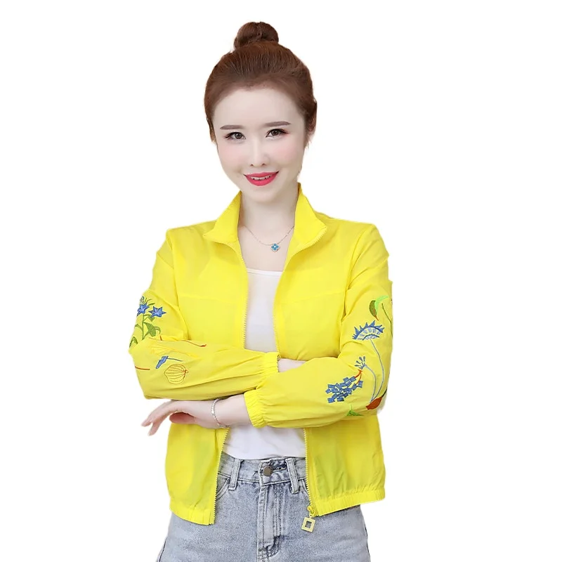 

Summer Sunscreen Bomber Short Jacket Women 2021 New Fashion Yellow Long-sleeved Coat Loose Wild Thin Chic Outerwer Jacket Korean