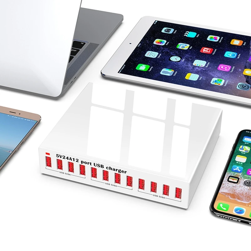

Universal 12-Port 5V 2.4A USB Charger Station Power Supply Charging Hub for Cellphone Tablet fit School Mall Hotel Shop and more