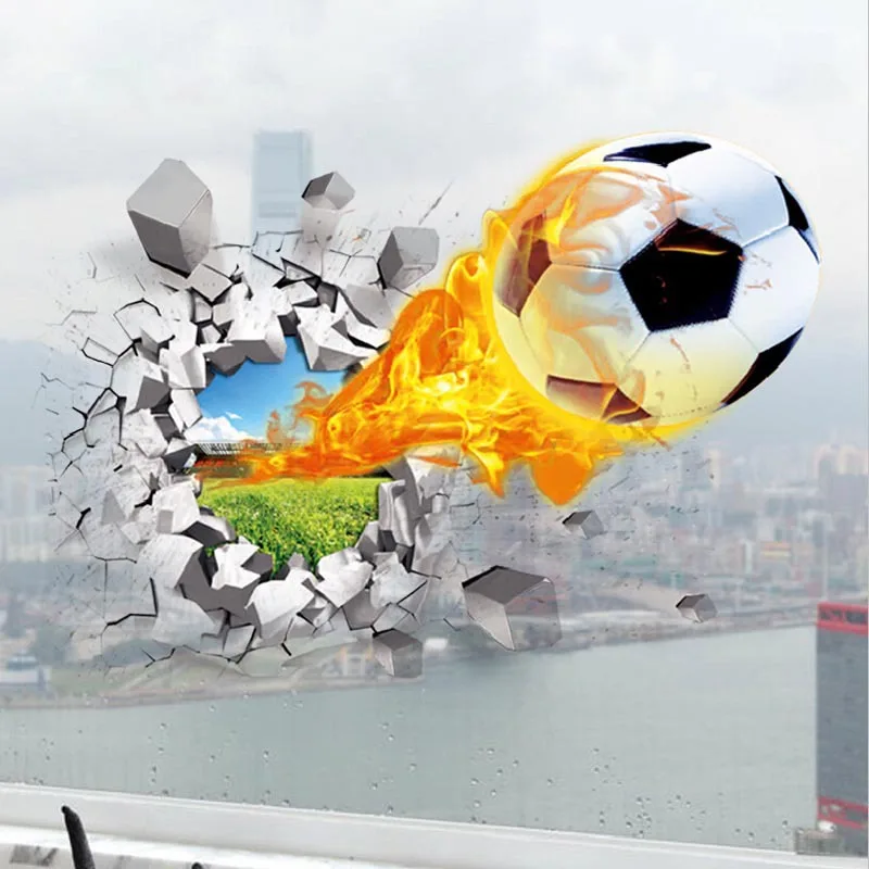 

3d Football broken wall stickers for kids room living room sports decoration mural wall stickers home decor decals wallpaper