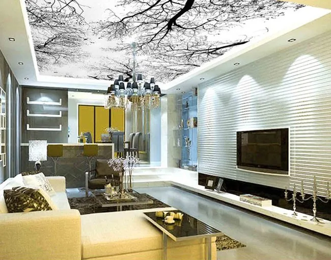 Настенные 3D-обои простые черно-белые для гостиной гостиницы зимние ветви