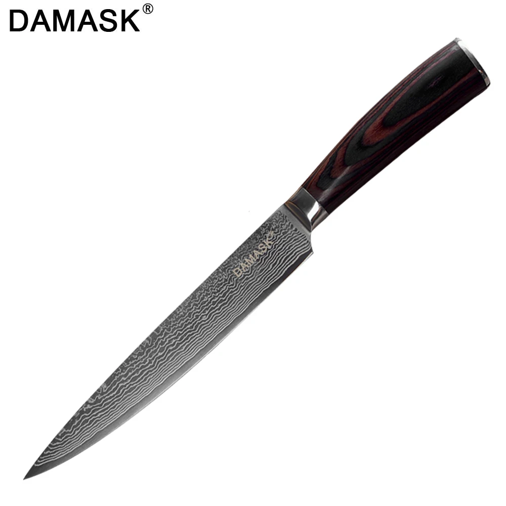 Damask 8 дюймов кухонный нож для суши лосось нарезки Кливер Дамасская сталь шеф-повара ножи сырой рыбы филе слоев кухонные принадлежности