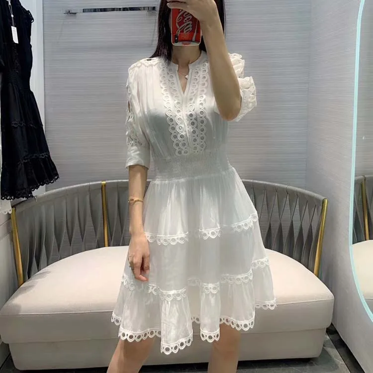 Женское кружевное платье элегантное с водорастворимыми цветами весна лето