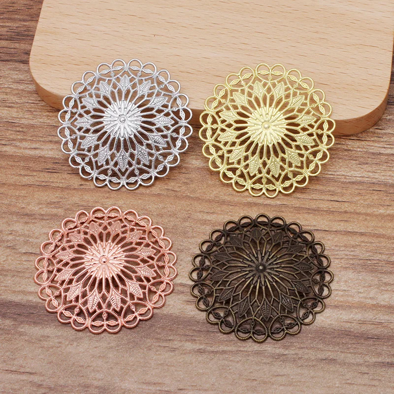 36mm Vintage Brass Hollow Filigree Flower Caps Charms Bases Connectors Wraps Finding Hair Clasps DIY Jewelry Accessories | Украшения и
