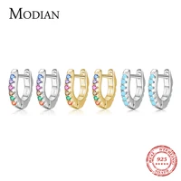 modian 100 925 sterling silver colorful zircon tiny small hoop earrings for girl women turquoise erring fine statement jewelry