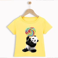 newly boys t shirt funny panda eating lollipop graphic print kids clothes summer toddler baby shirt cute yellow shortsleeve tops