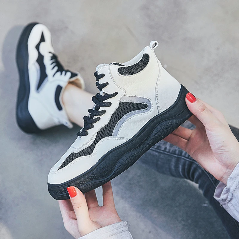 

Genuine Leather Flat Shoes Women's Platform Sneakers Femme 2021 Fashion Women Shoes Casual Sneaker Woman Flats Sneakers Woman 41