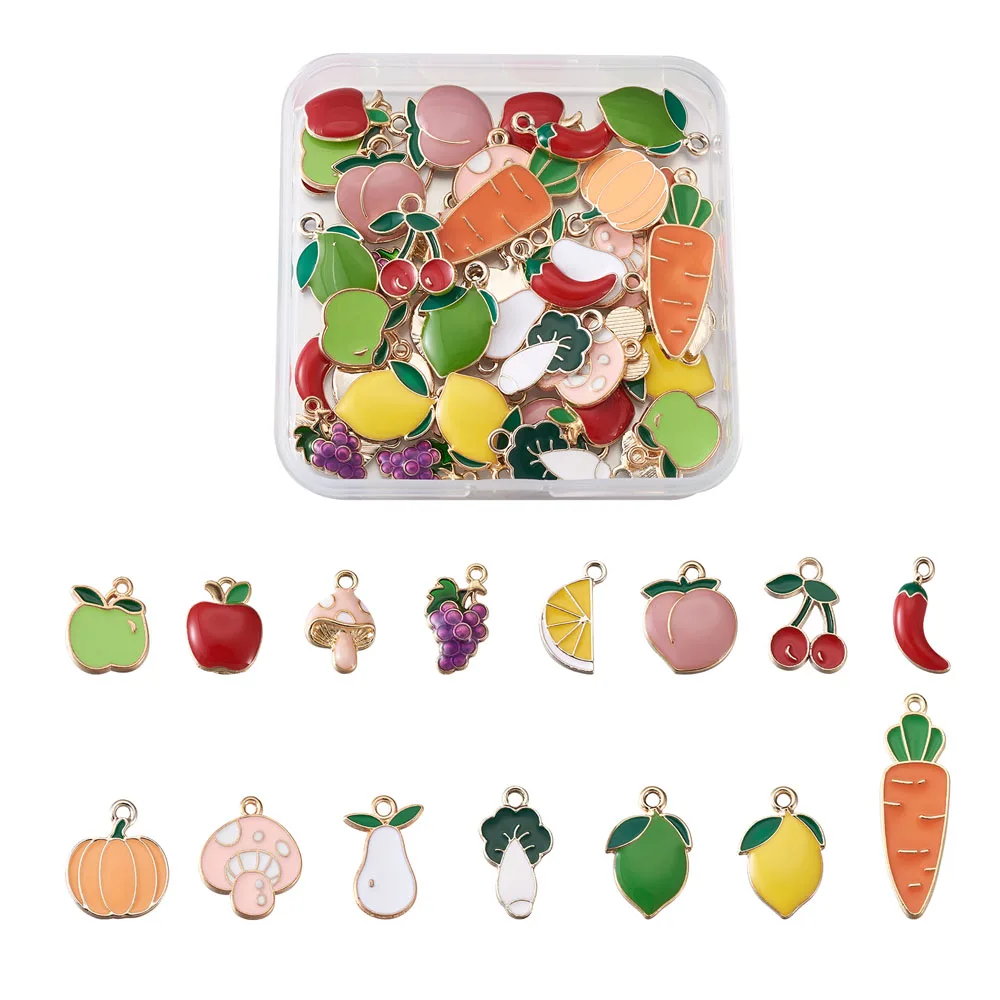 

60pcs/box Alloy Enamel Pendants Mixed Shapes Light Gold Mixed Color