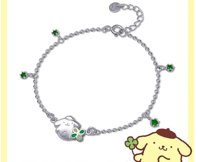 

Pom Pom Purin Bright Crystal Clover Sterling Silver Bracelet (White K Gold)
