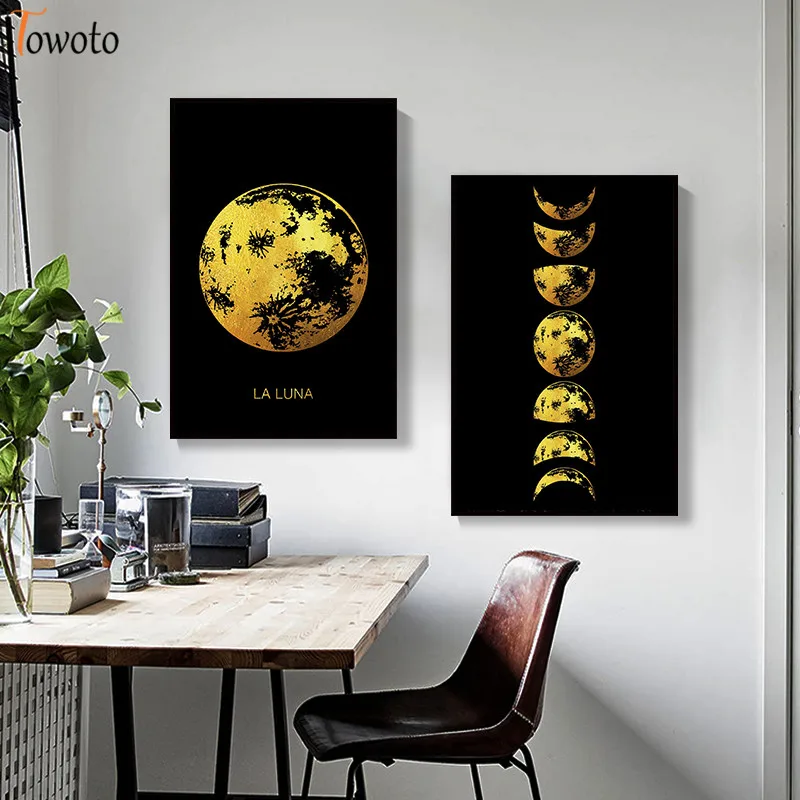 Минимализм полная луна холст картина плакат для гостиной в скандинавском черном