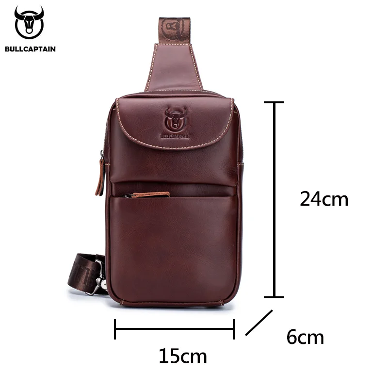 BULLCAPTAIN-Men's Chest Bag Head Layer Cowhide Casual Sports Personality Leather Multi-Function Shoulder Messenger Bag