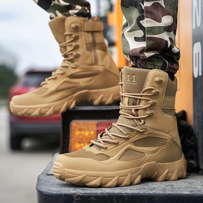 Желтые уличные высококачественные военные ботинки для пустыни мужские