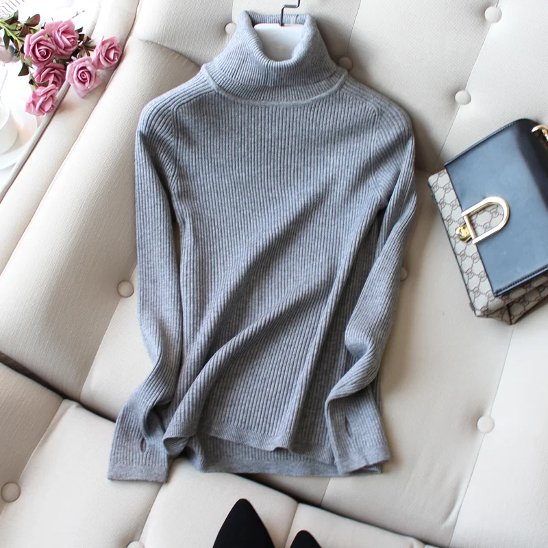 Свитер женский кашемировый шерстяной с высоким воротником и длинным рукавом |