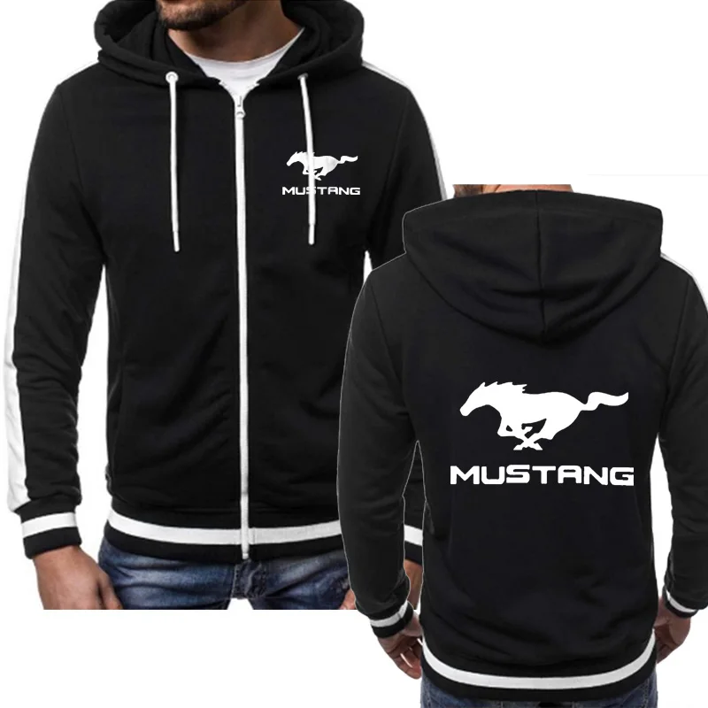 Толстовки для мужчин Mustang автомобиль логотип Толстовка весна осень флисовая хлопковая куртка на молнии модная хип хоп Harajuku мужская одежда - Цвет: Черный